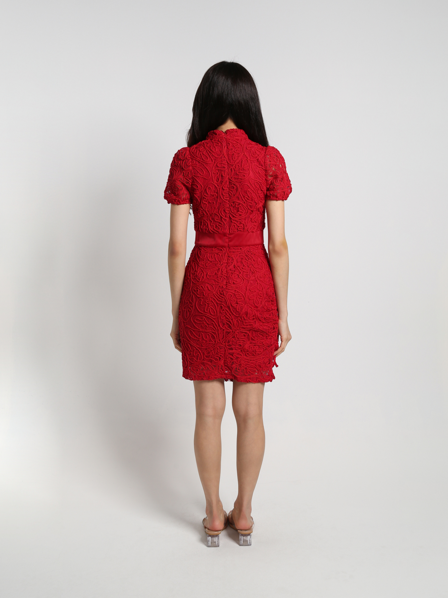 Cheongsam Lace Side Drawstring Dress 25581