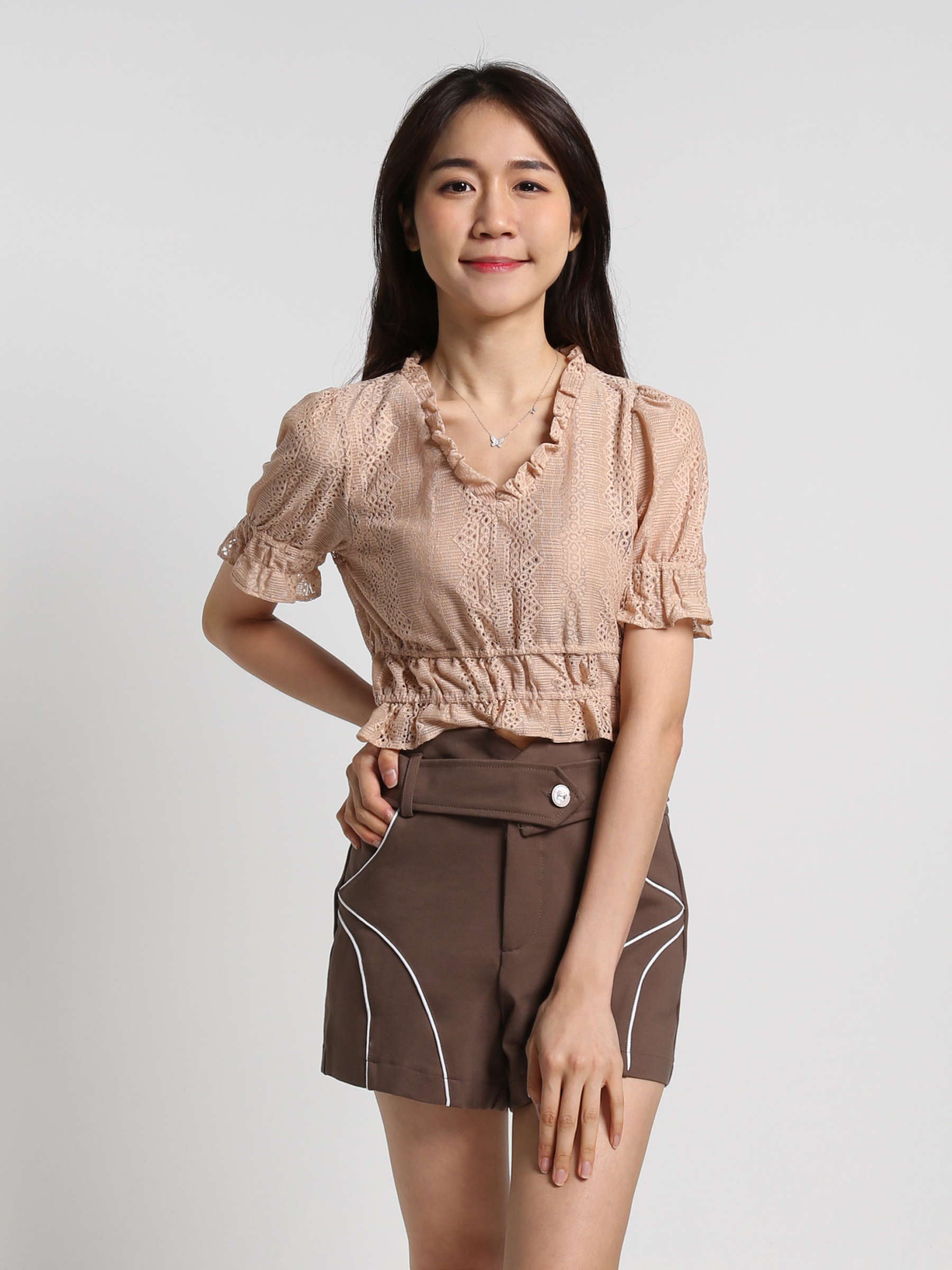 High Waist With Decorative Belt Short Pants 19097