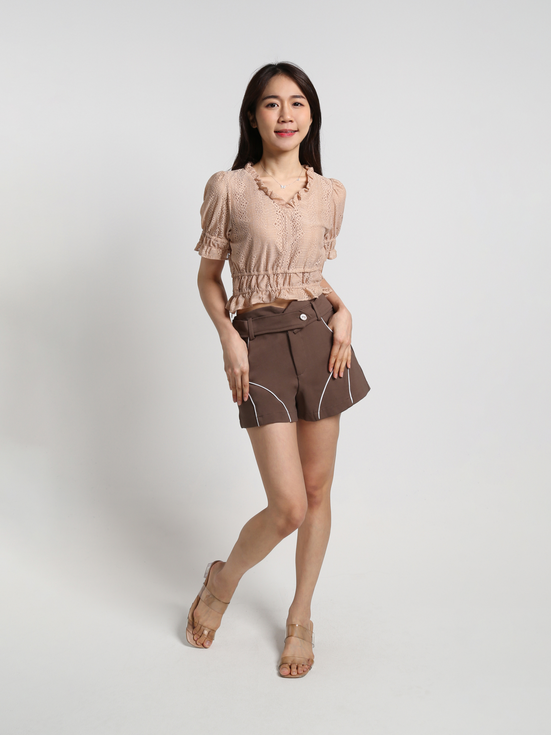 High Waist With Decorative Belt Short Pants 19097