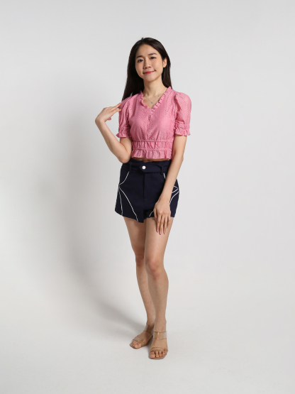 High Waist With Decorative Belt Short Pants 19097