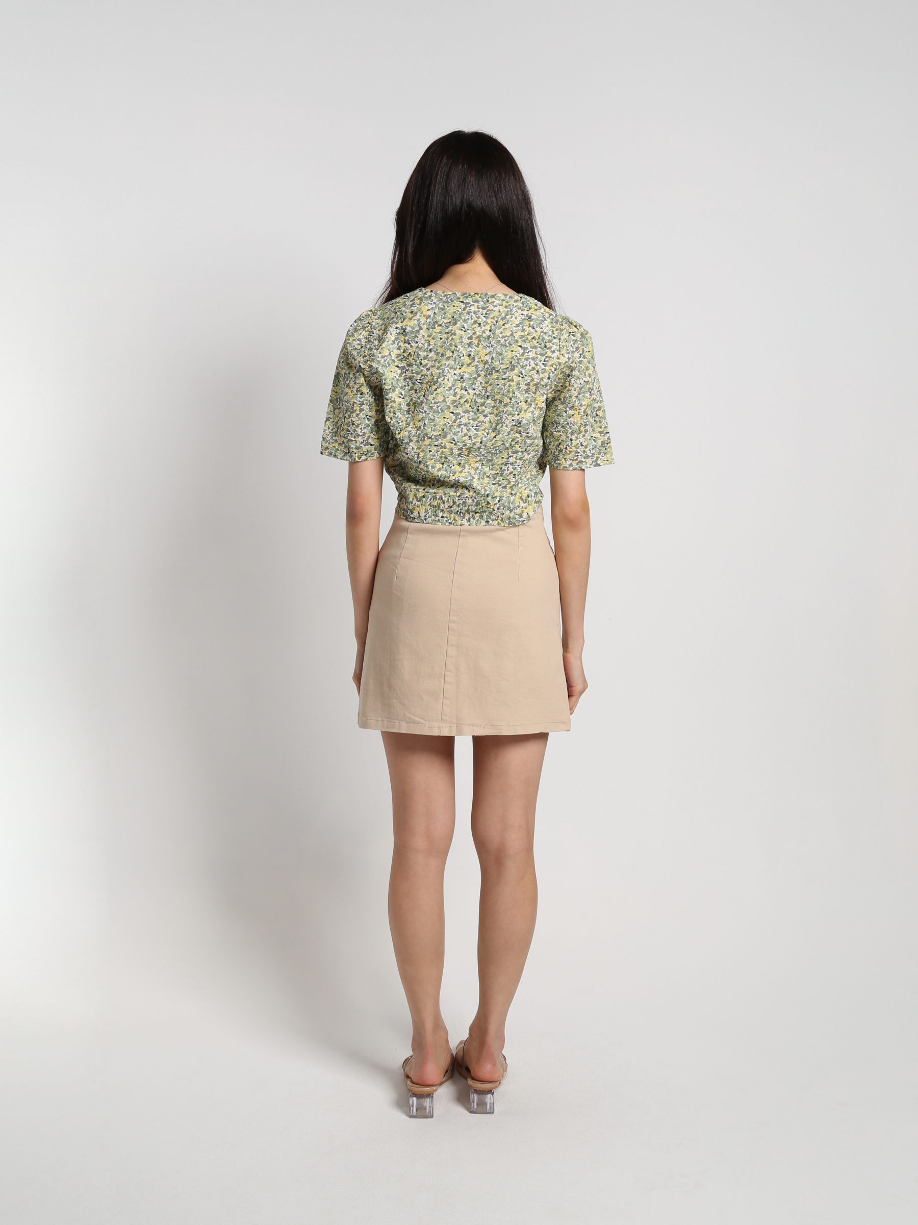 Floral V Neck Wrap Side Tie Up Top 19163