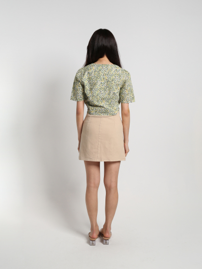 Floral V Neck Wrap Side Tie Up Top 19163