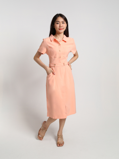 Short Sleeve Front Button Polo Collar Dress 24198