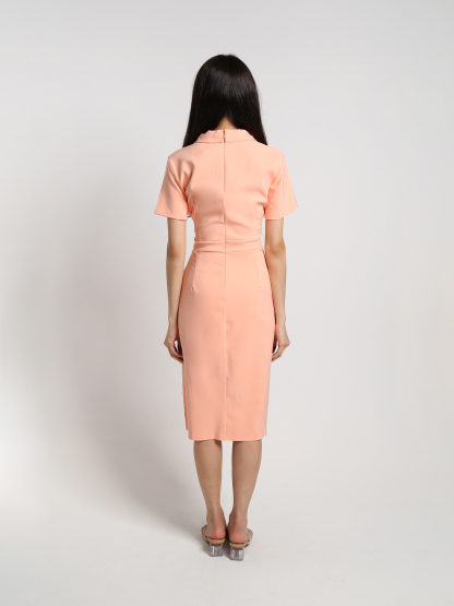 Short Sleeve Front Button Polo Collar Dress 24198