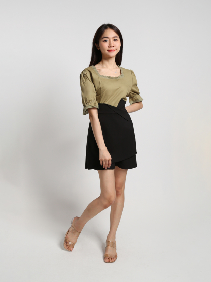 Two Tone Square Neck Wrap Jumpsuit 17022