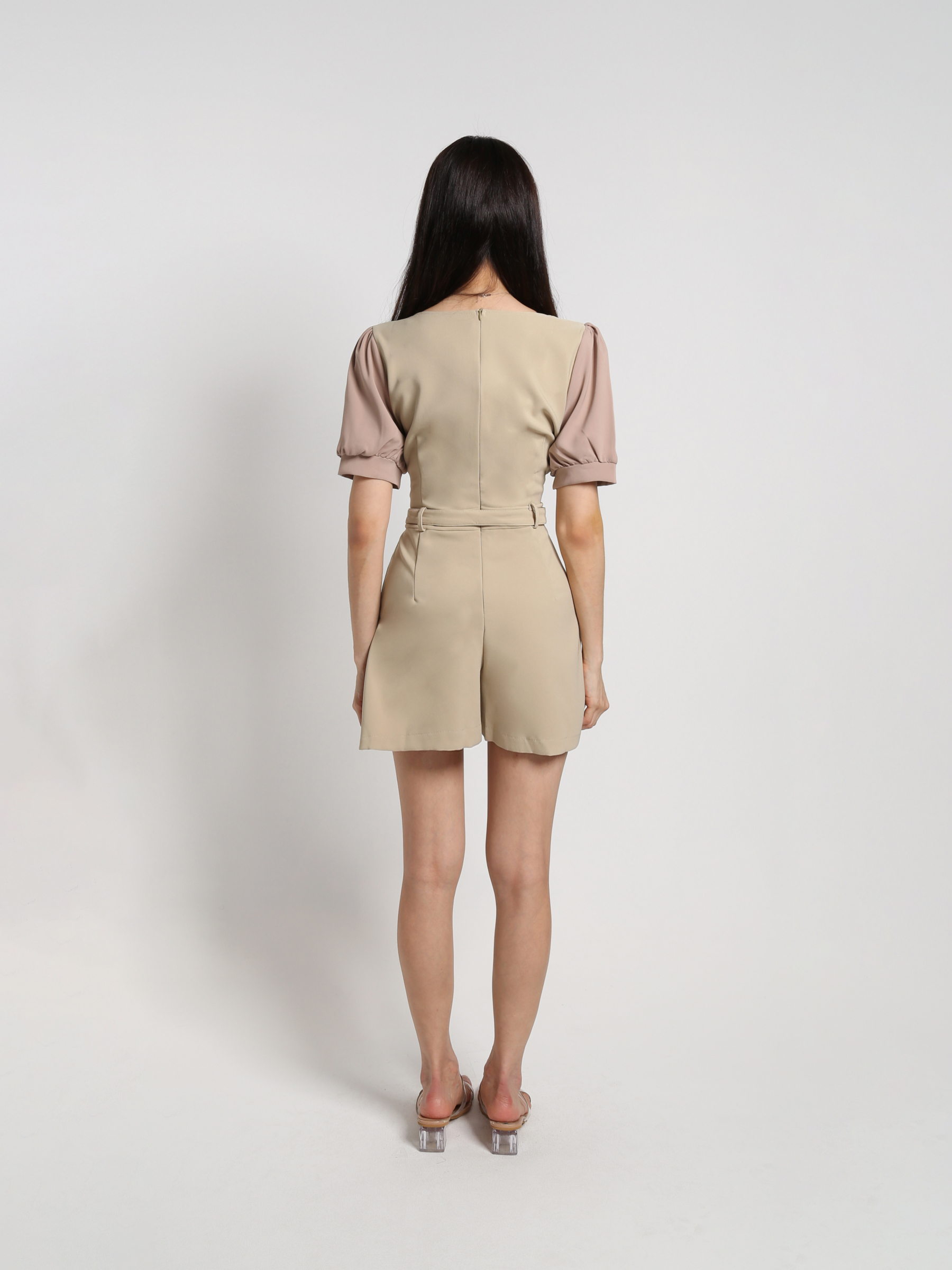 Two Tone Sweetheart Neckline Jumpsuit With Belt 18459