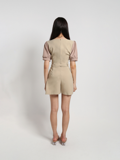 Two Tone Sweetheart Neckline Jumpsuit With Belt 18459