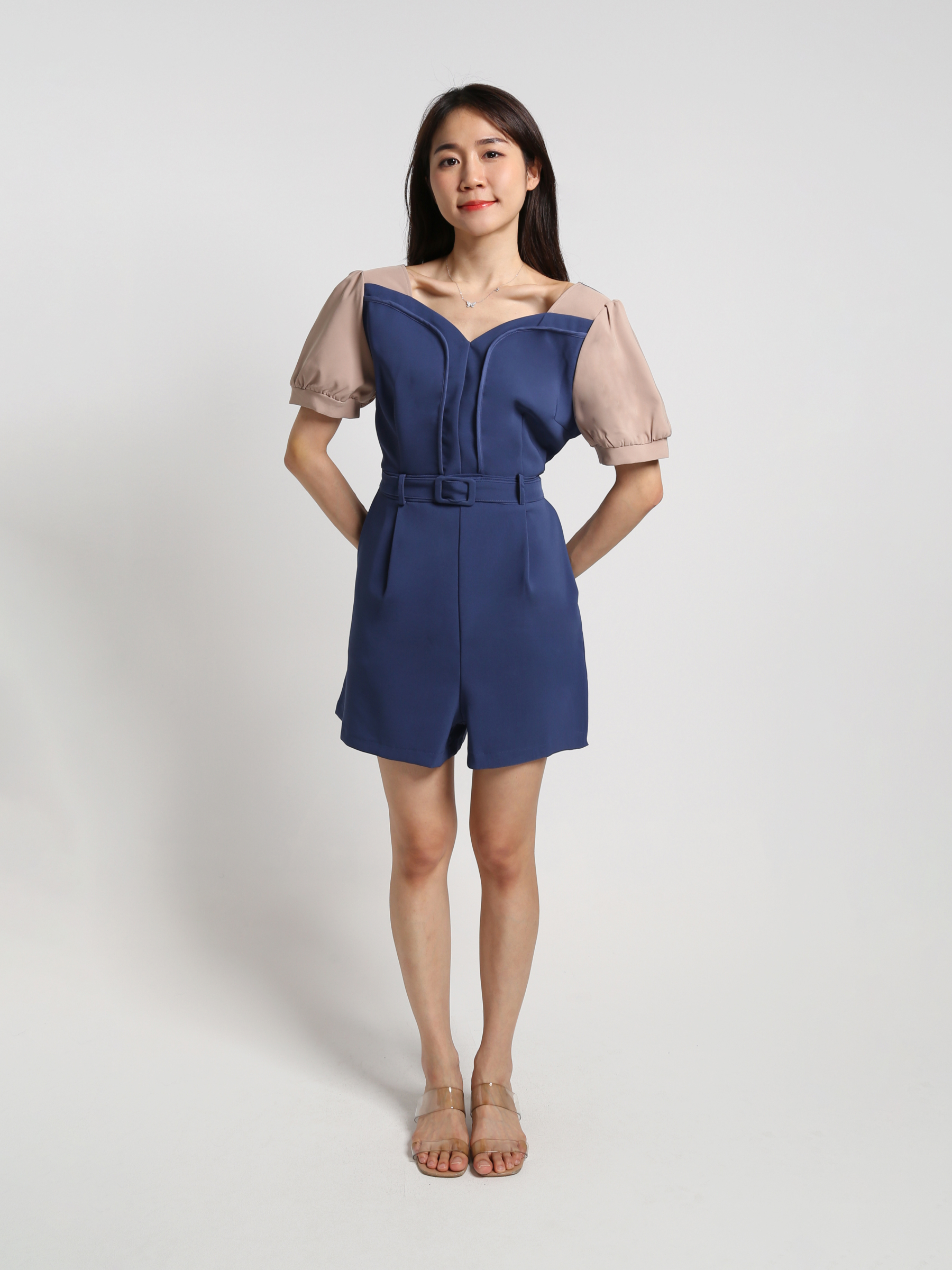 Two Tone Sweetheart Neckline Jumpsuit With Belt 18459