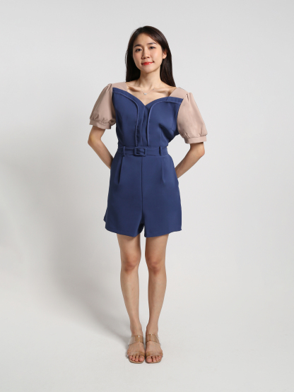 Two Tone Sweetheart Neckline Jumpsuit With Belt 18459