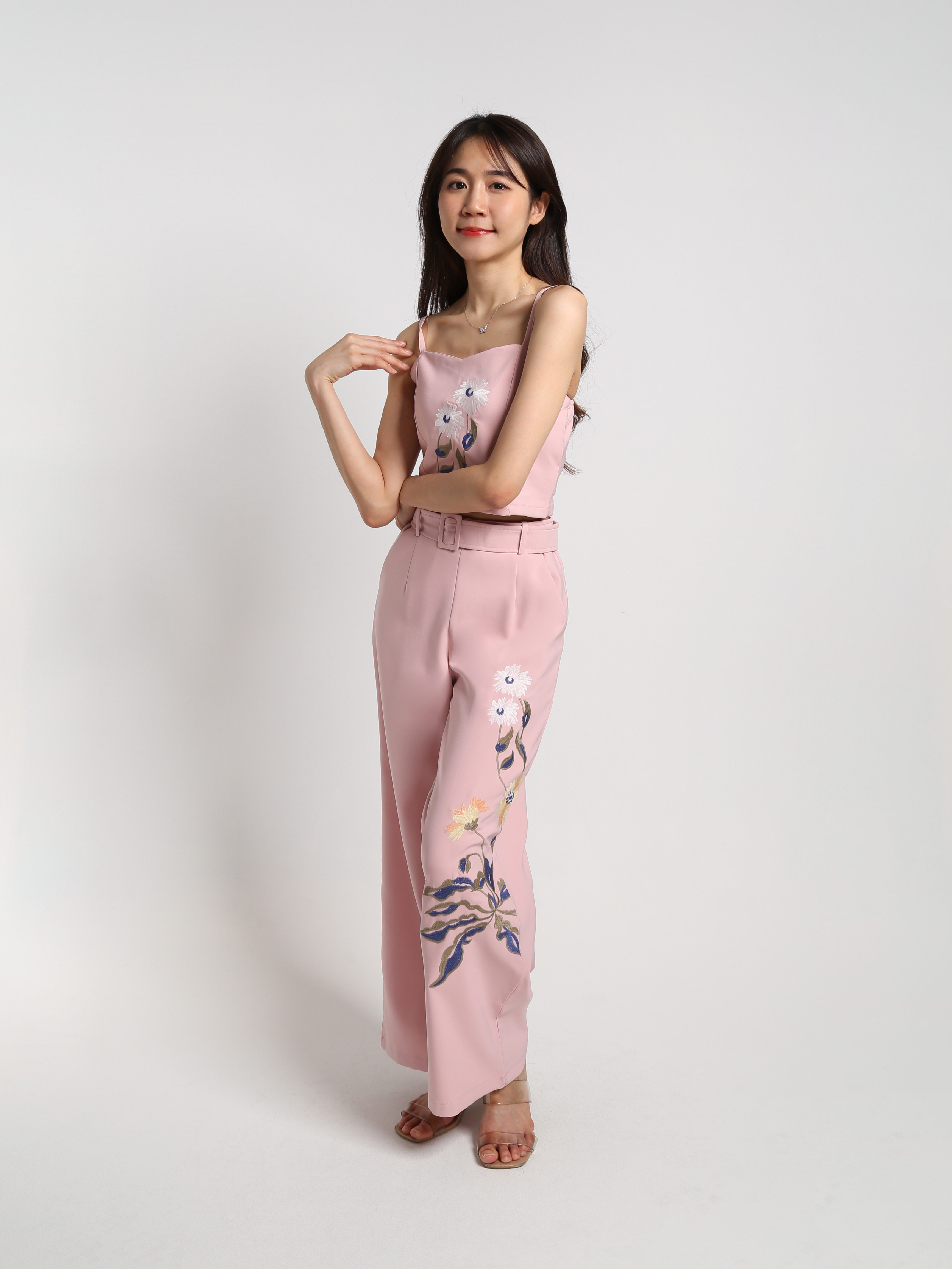 Flower Sleeveless Top With Long Pants Set 24326