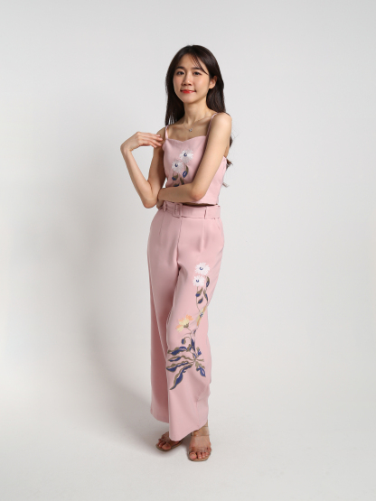 Flower Sleeveless Top With Long Pants Set 24326