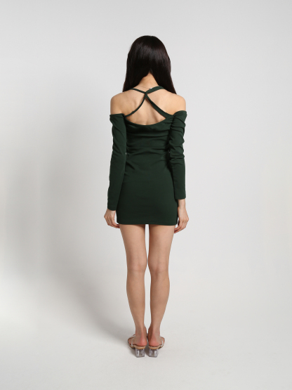 Off Shoulder With Strap Long Sleeve Dress 23013