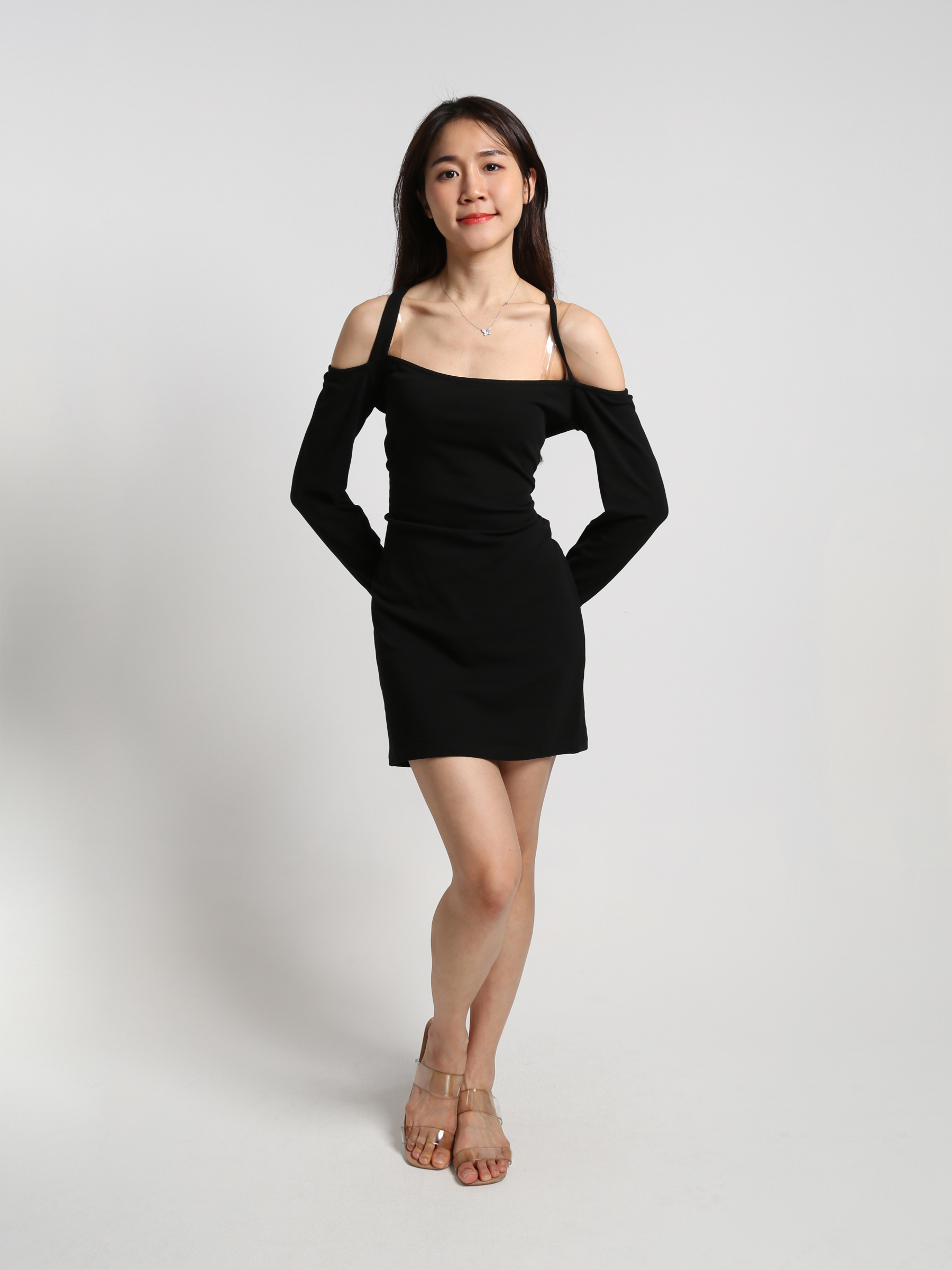 Off Shoulder With Strap Long Sleeve Dress 23013