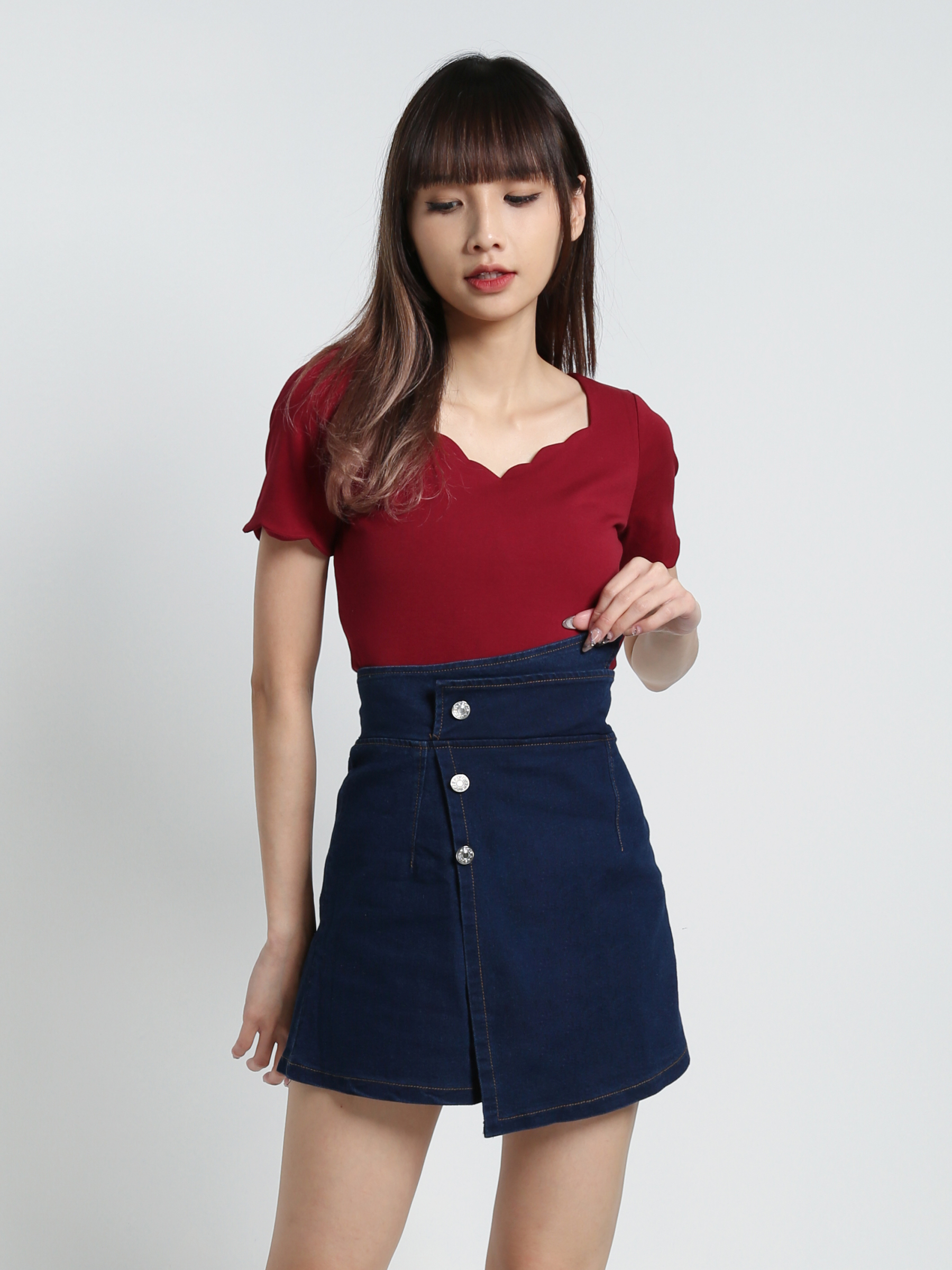 Denim Stretchable Wrap Skirt Pants 17035