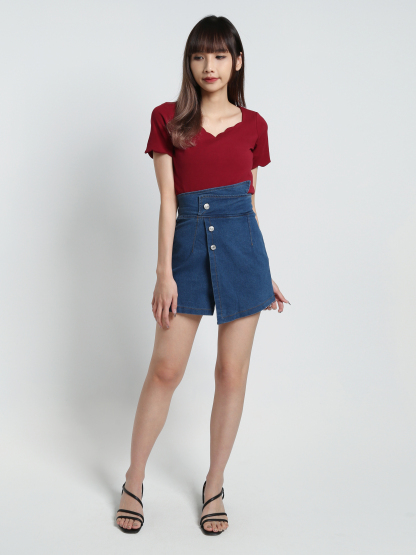 Denim Stretchable Wrap Skirt Pants 17035