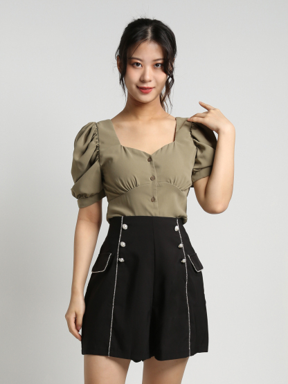 Sweetheart Neckline Front Decorative Button Top 18433