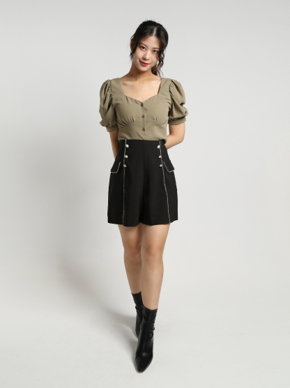 Sweetheart Neckline Front Decorative Button Top 18433