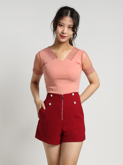 V Neck Transparent Lace Sleeve Top 18445