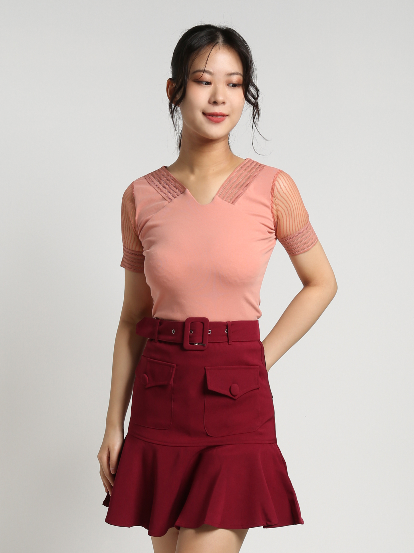 High Waist Front Pocket With Belt Trumpet Skirt 18414