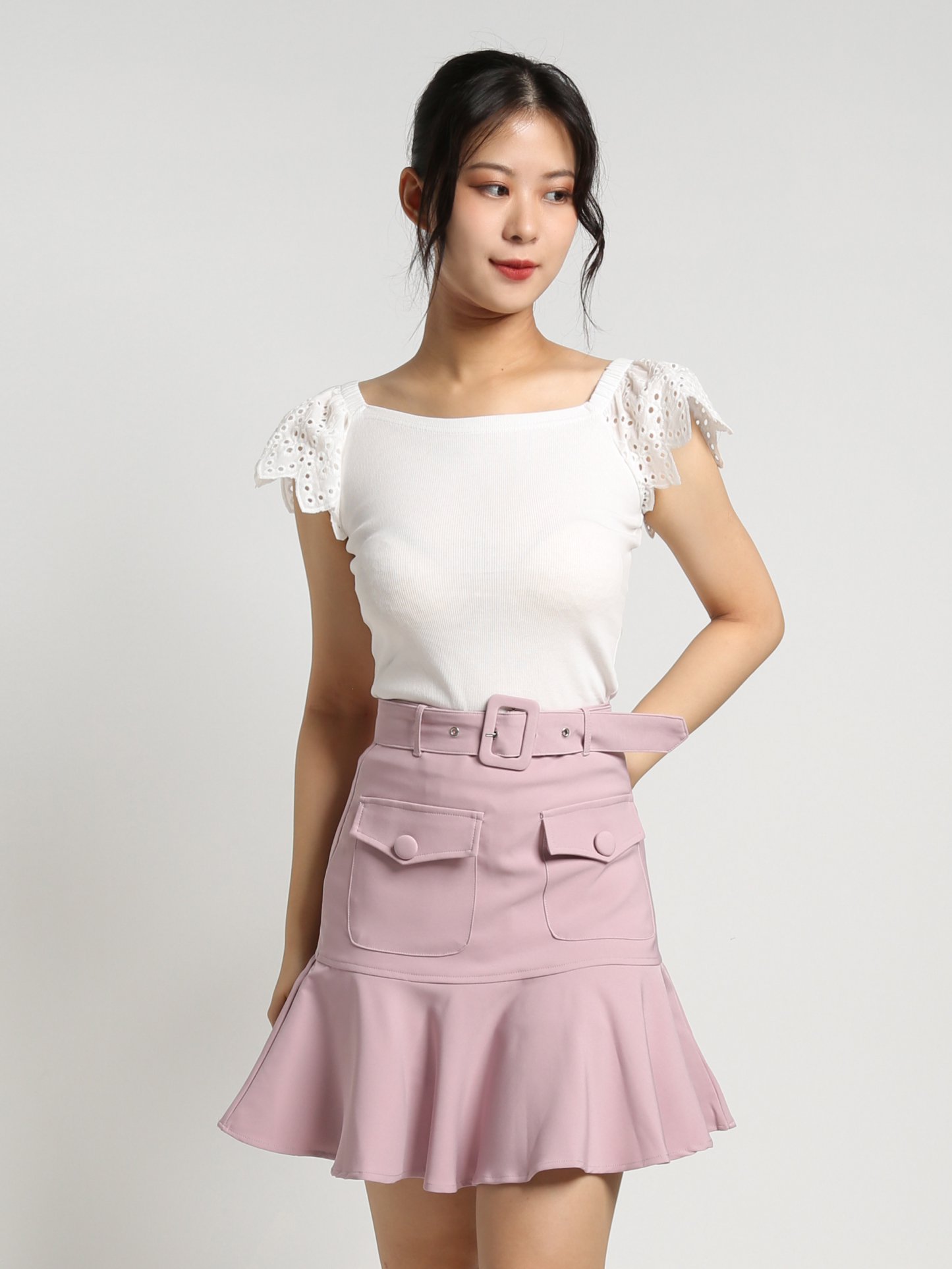 High Waist Front Pocket With Belt Trumpet Skirt 18414