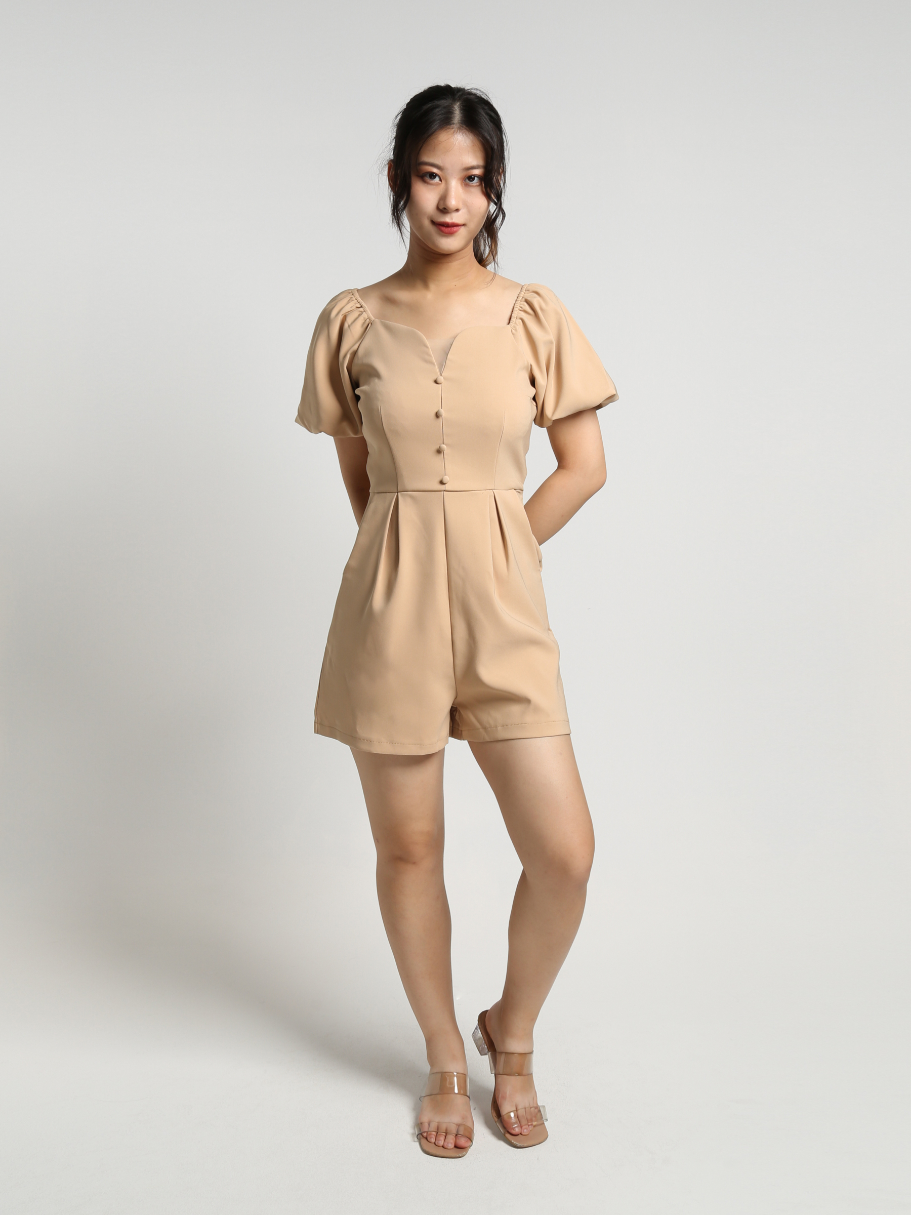 Puff Sleeve V Neck Jumpsuit 23272