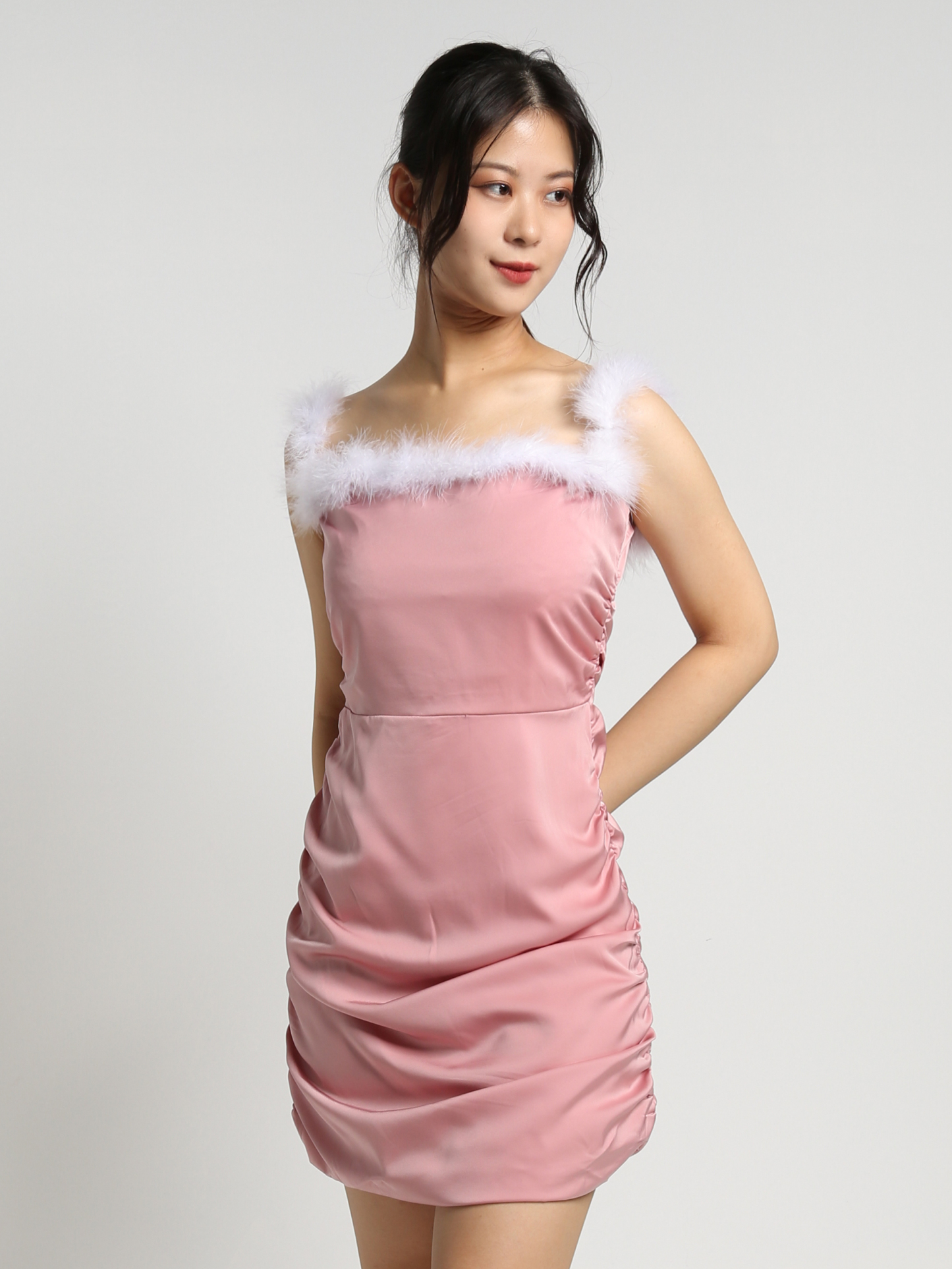 Fur With Side Pleated Dress 24821