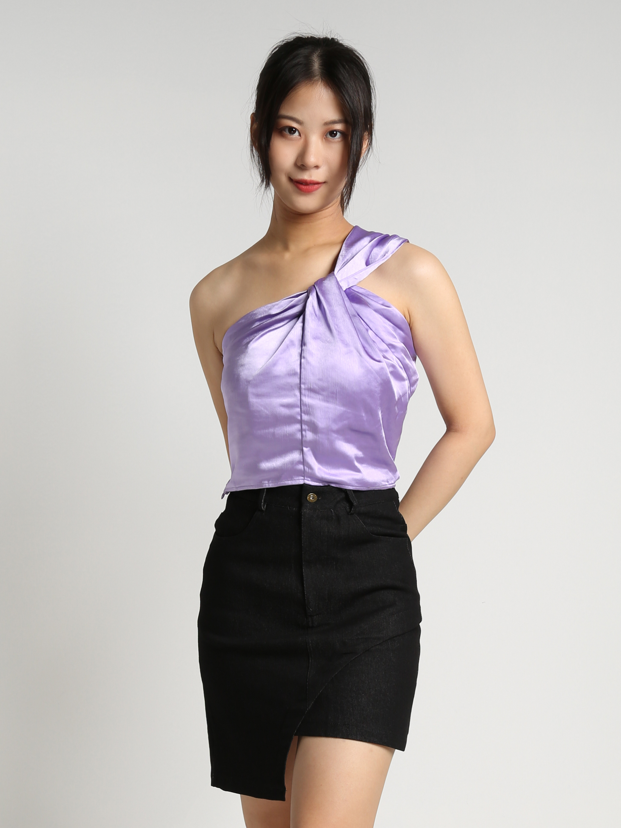 Satin Twist One Shoulder Top 23175