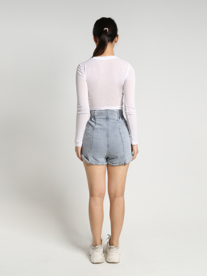 Net Pleated Long Sleeve Top 23187