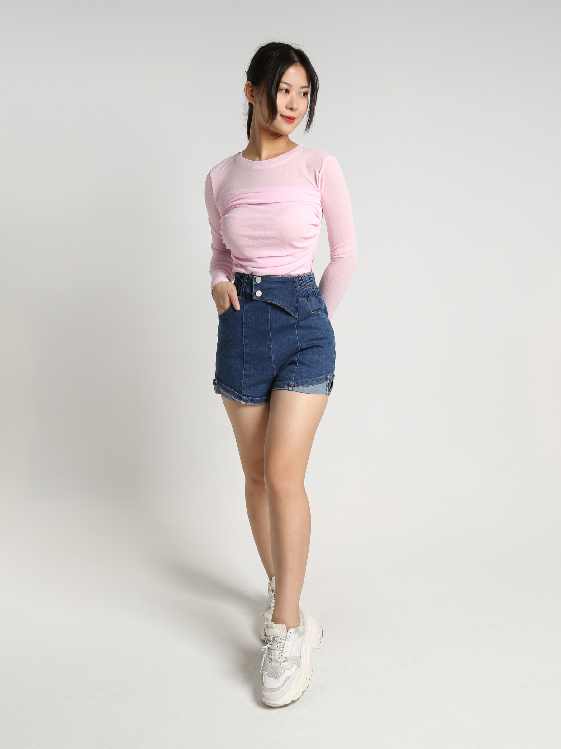 Net Pleated Long Sleeve Top 23187