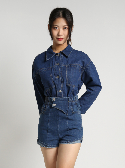 Collar Front Button Long Sleeve Jacket 23193