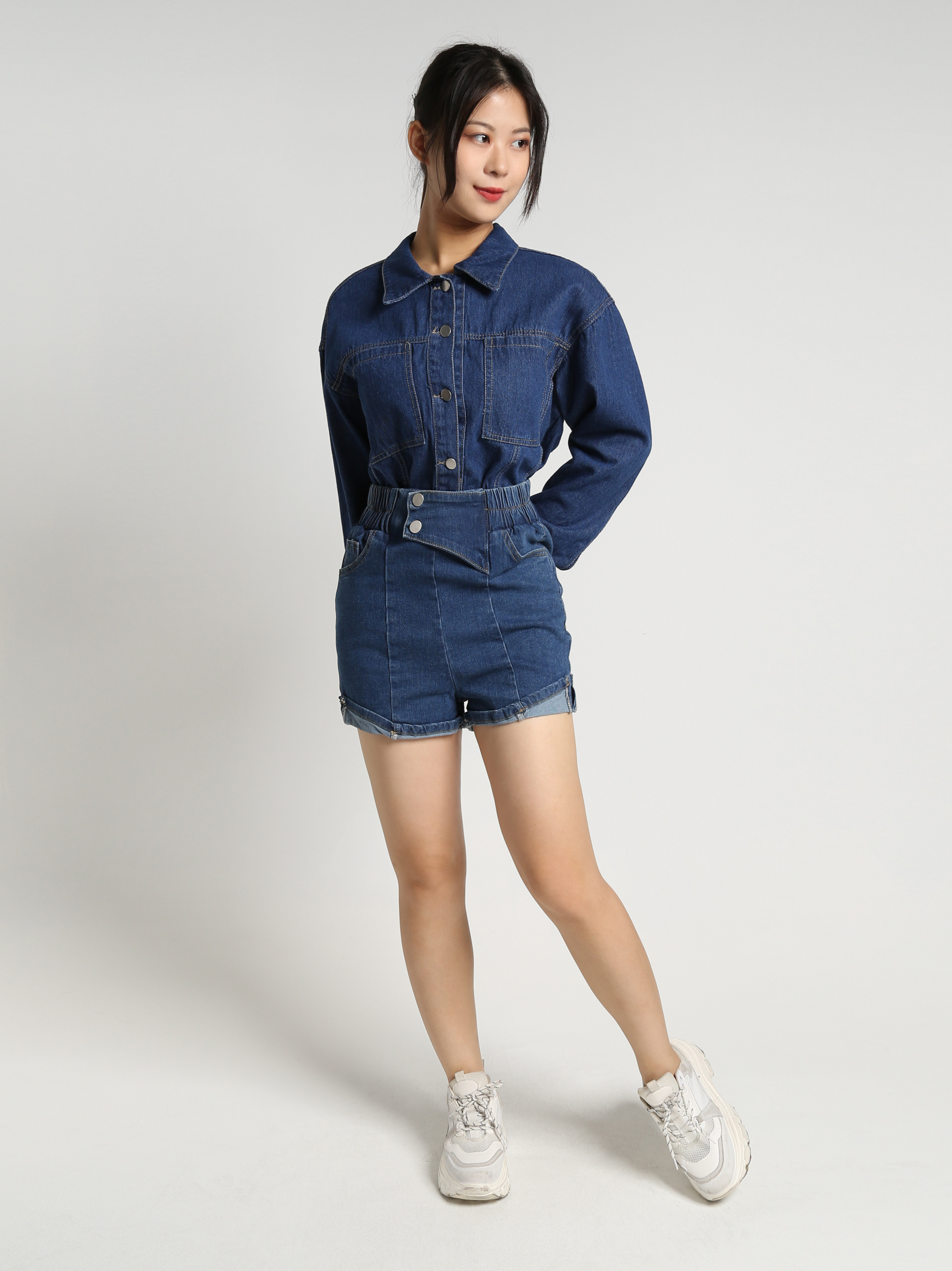 Collar Front Button Long Sleeve Jacket 23193