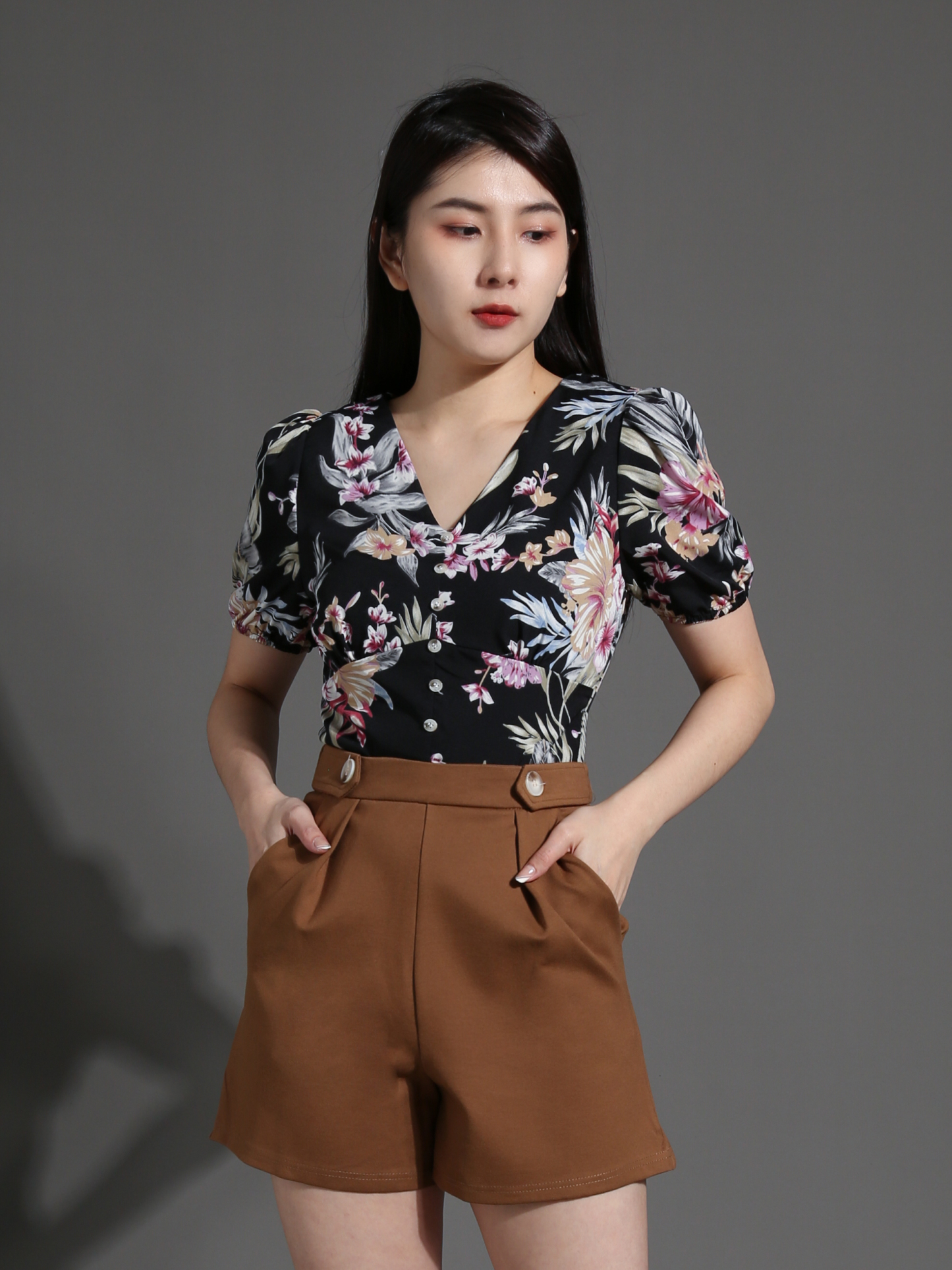 Floral Top With Short Pants Set 26535