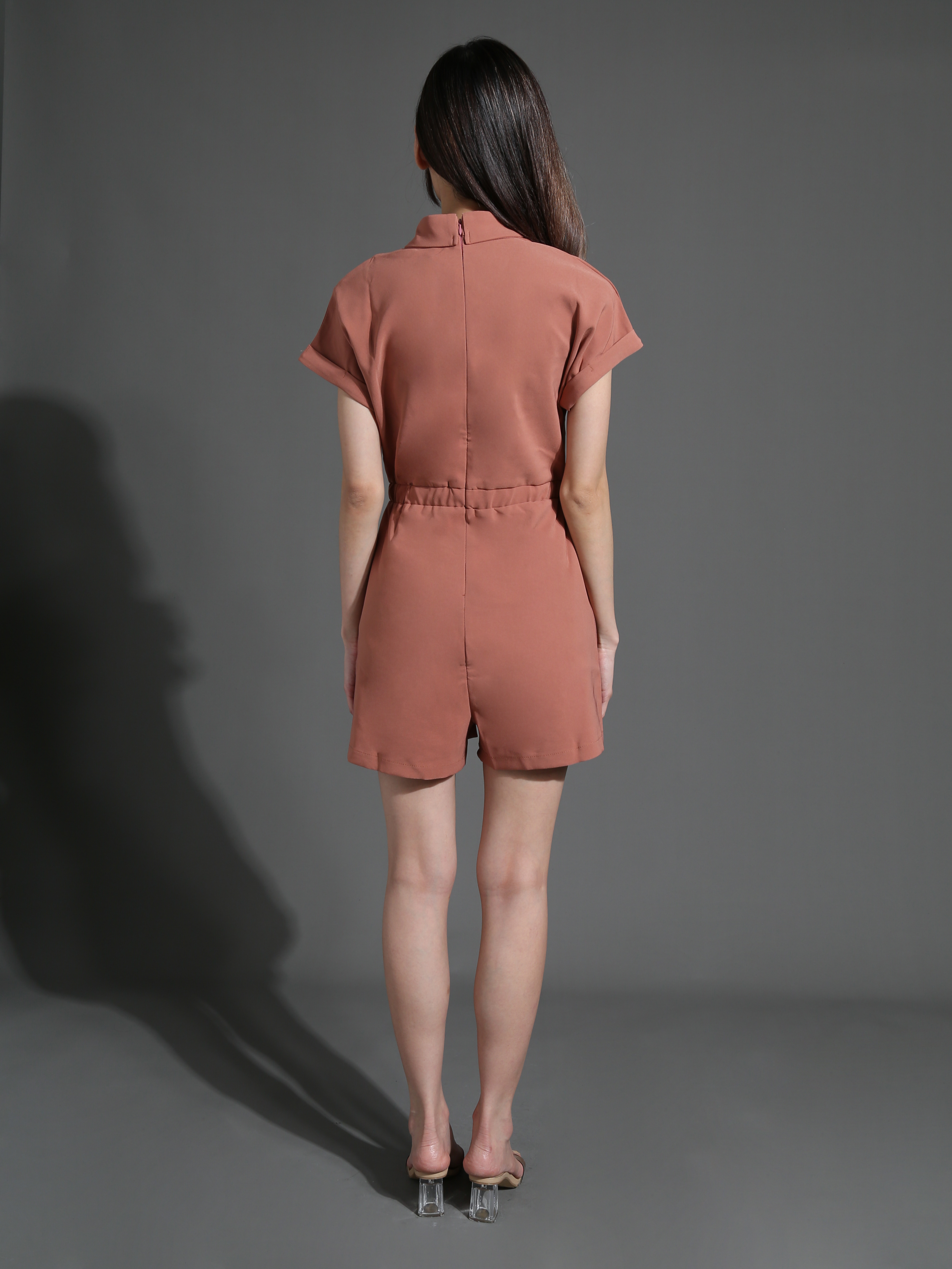 Short Sleeve Front Decoartive Button Jumpsuit 26526