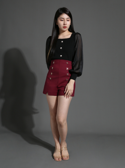 High Waist Back Zip Short Pants 26522