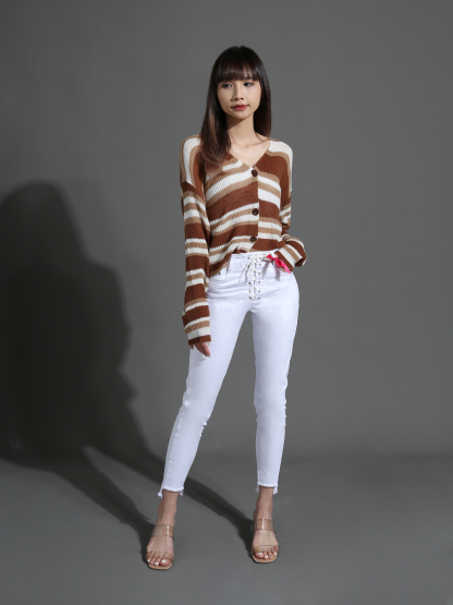 High Waist Front Tie Up Long Pants 26481