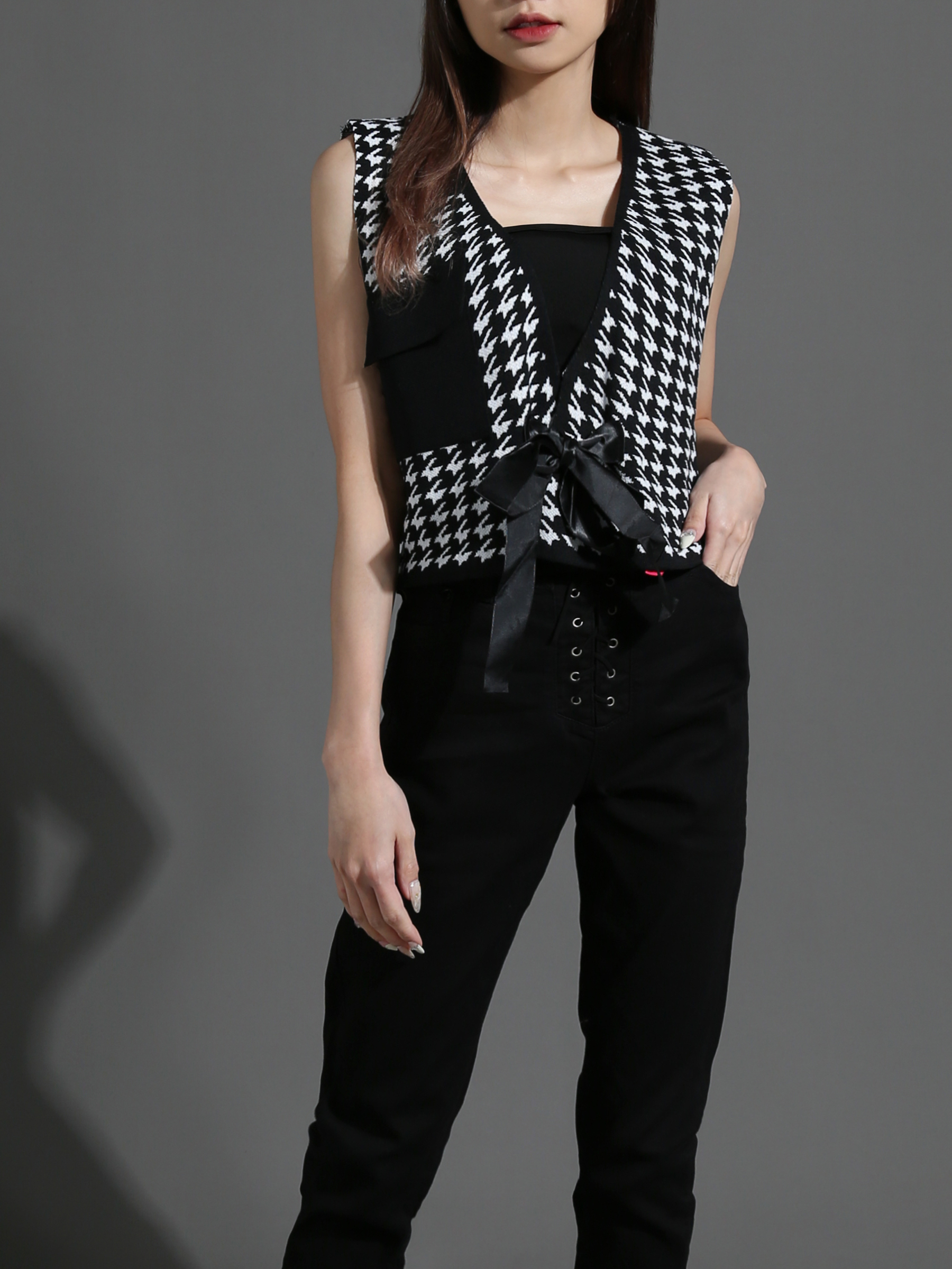 High Waist Front Tie Up Long Pants 26481