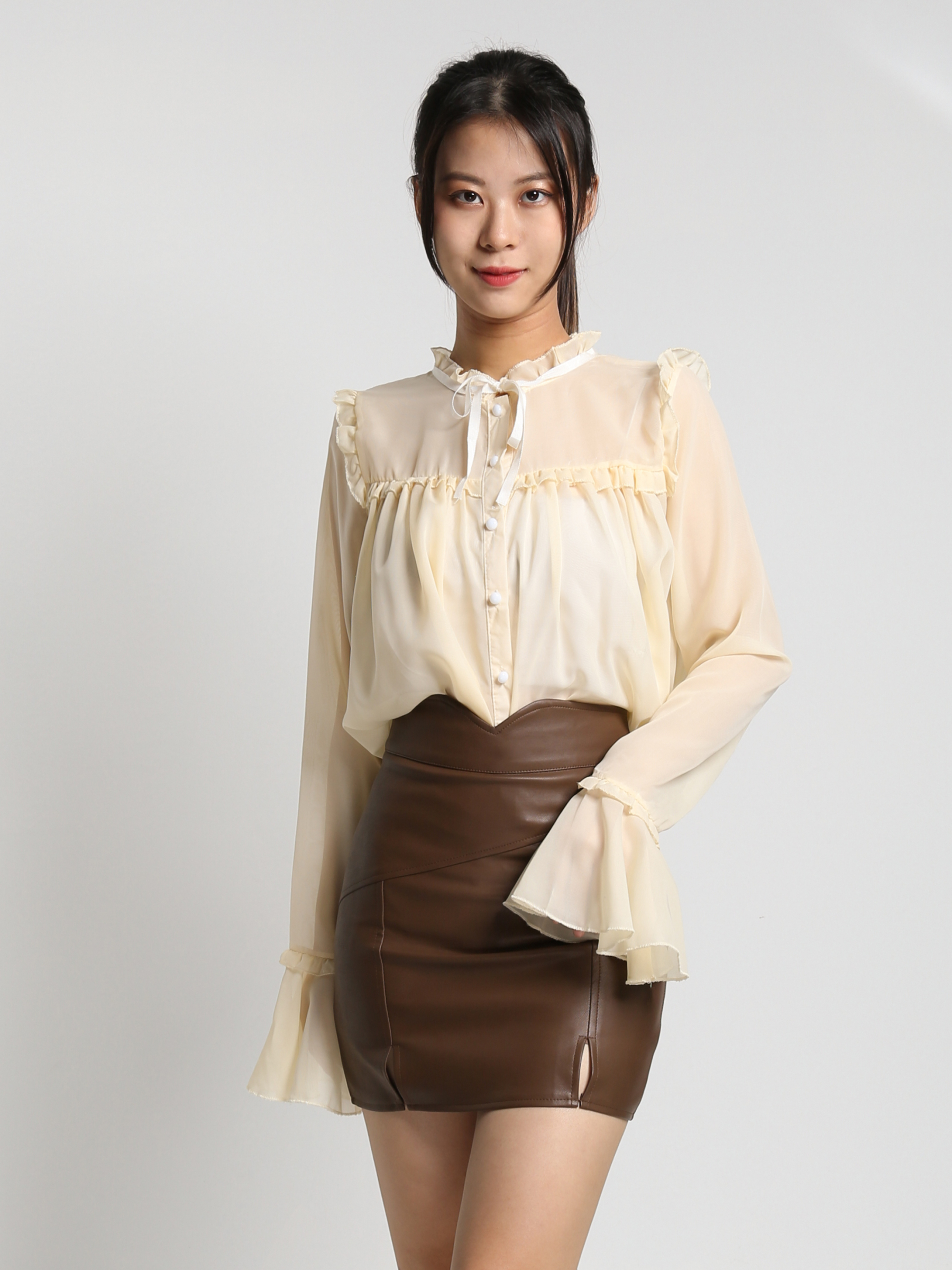 Ruffles Front Button Long Sleeve Top 24835