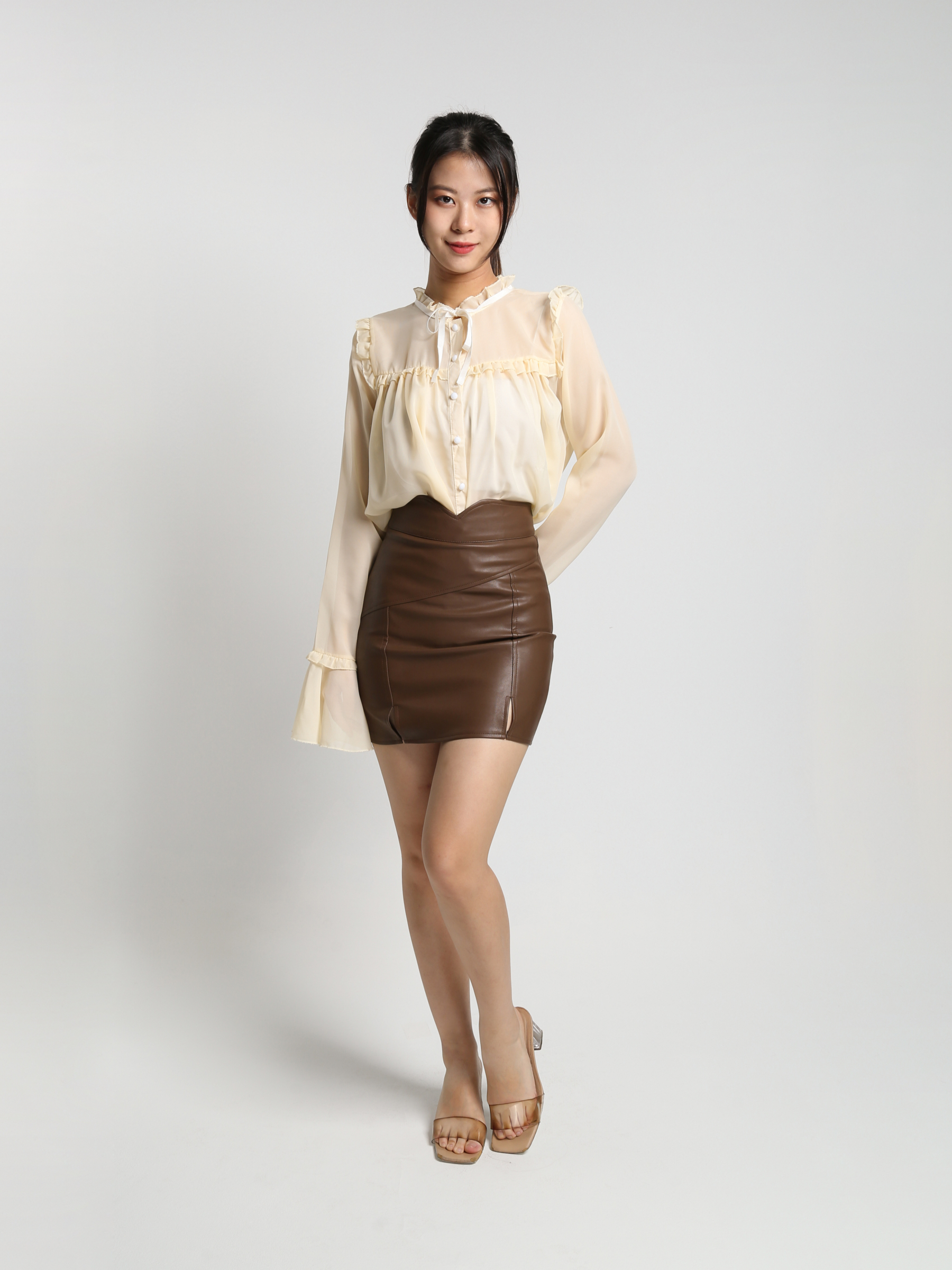 Ruffles Front Button Long Sleeve Top 24835