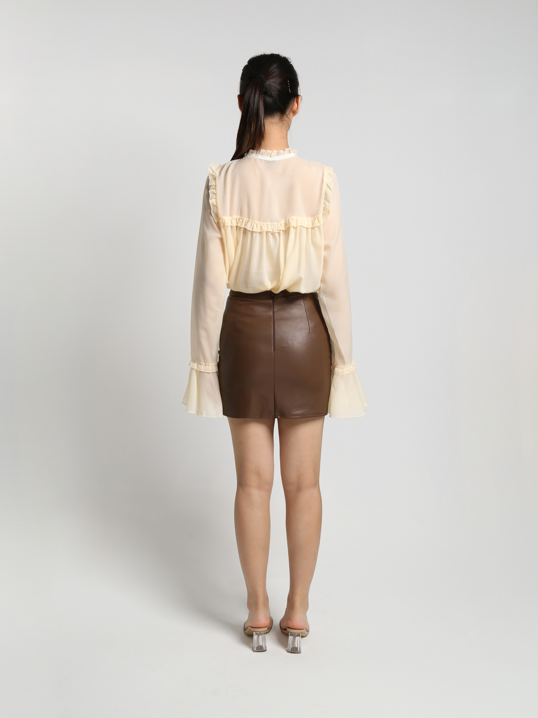 Ruffles Front Button Long Sleeve Top 24835