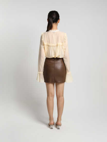 Ruffles Front Button Long Sleeve Top 24835