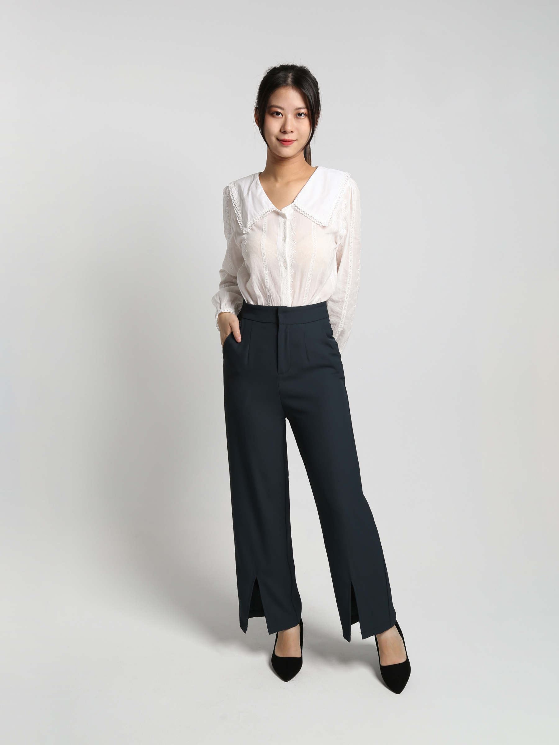 Formal High Waist Front Split Long Pants 23337