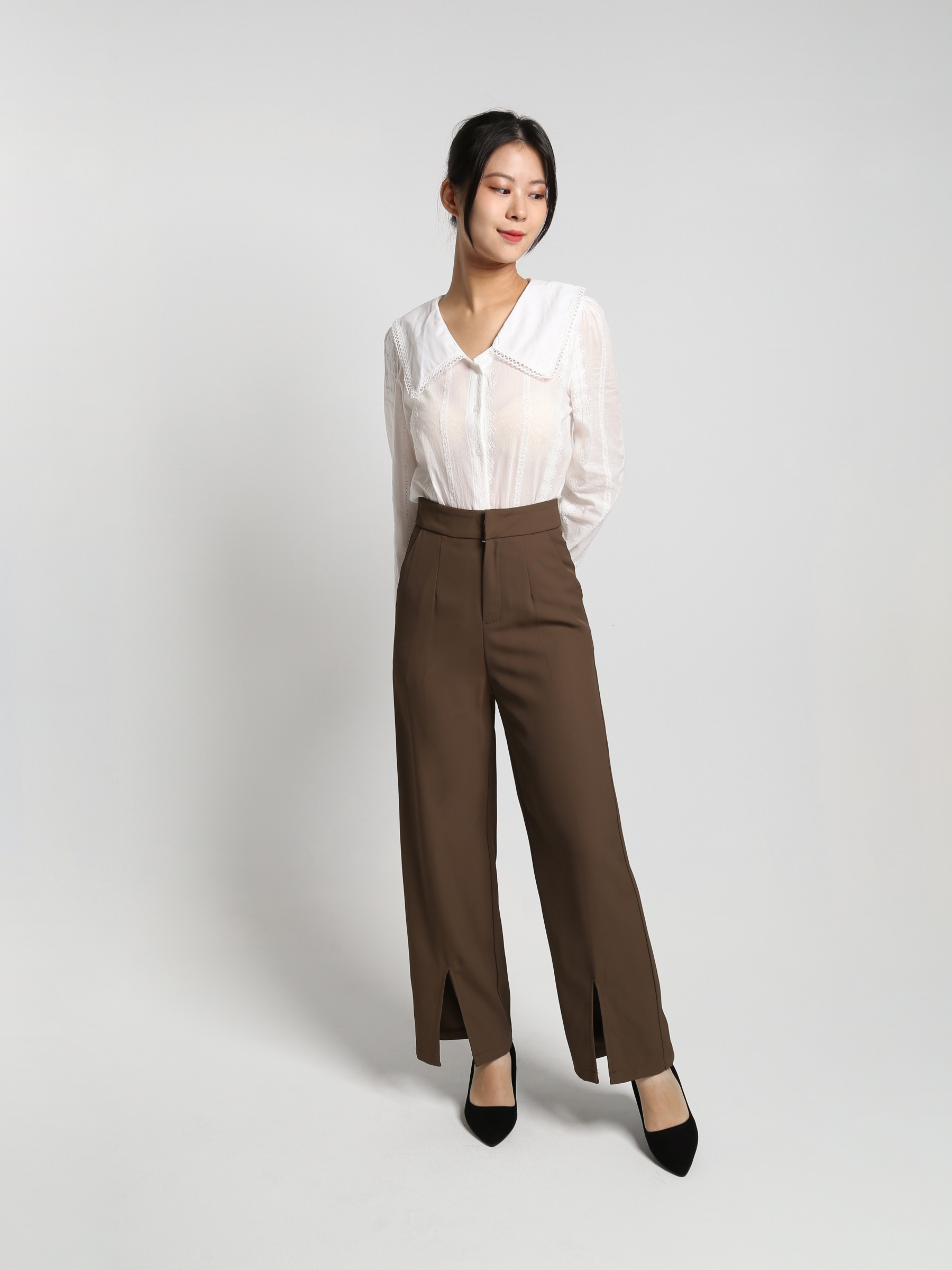 Formal High Waist Front Split Long Pants 23337