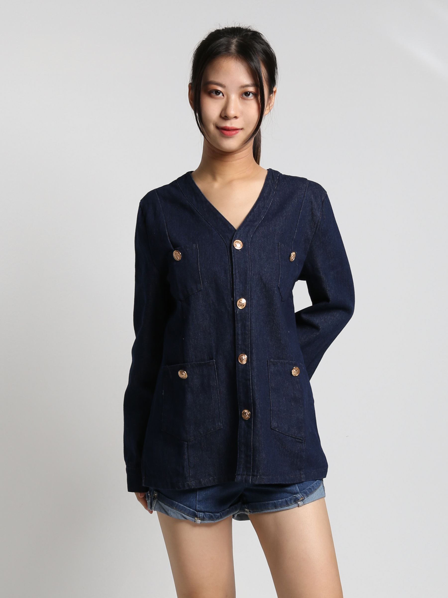 Denim Front Button Long Sleeve Outerwear 23280