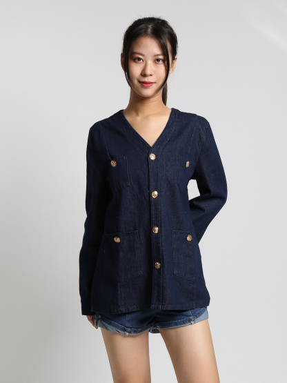 Denim Front Button Long Sleeve Outerwear 23280