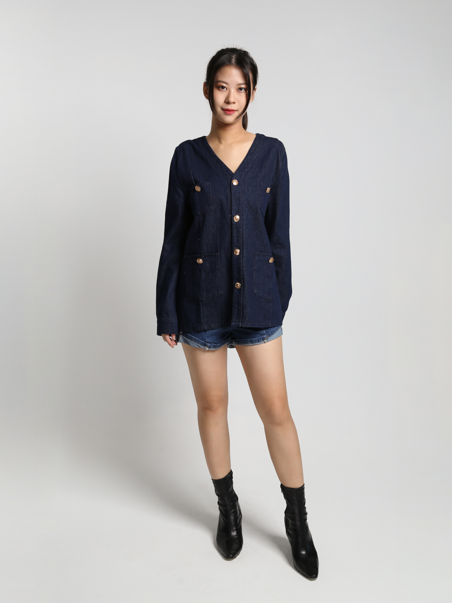 Denim Front Button Long Sleeve Outerwear 23280