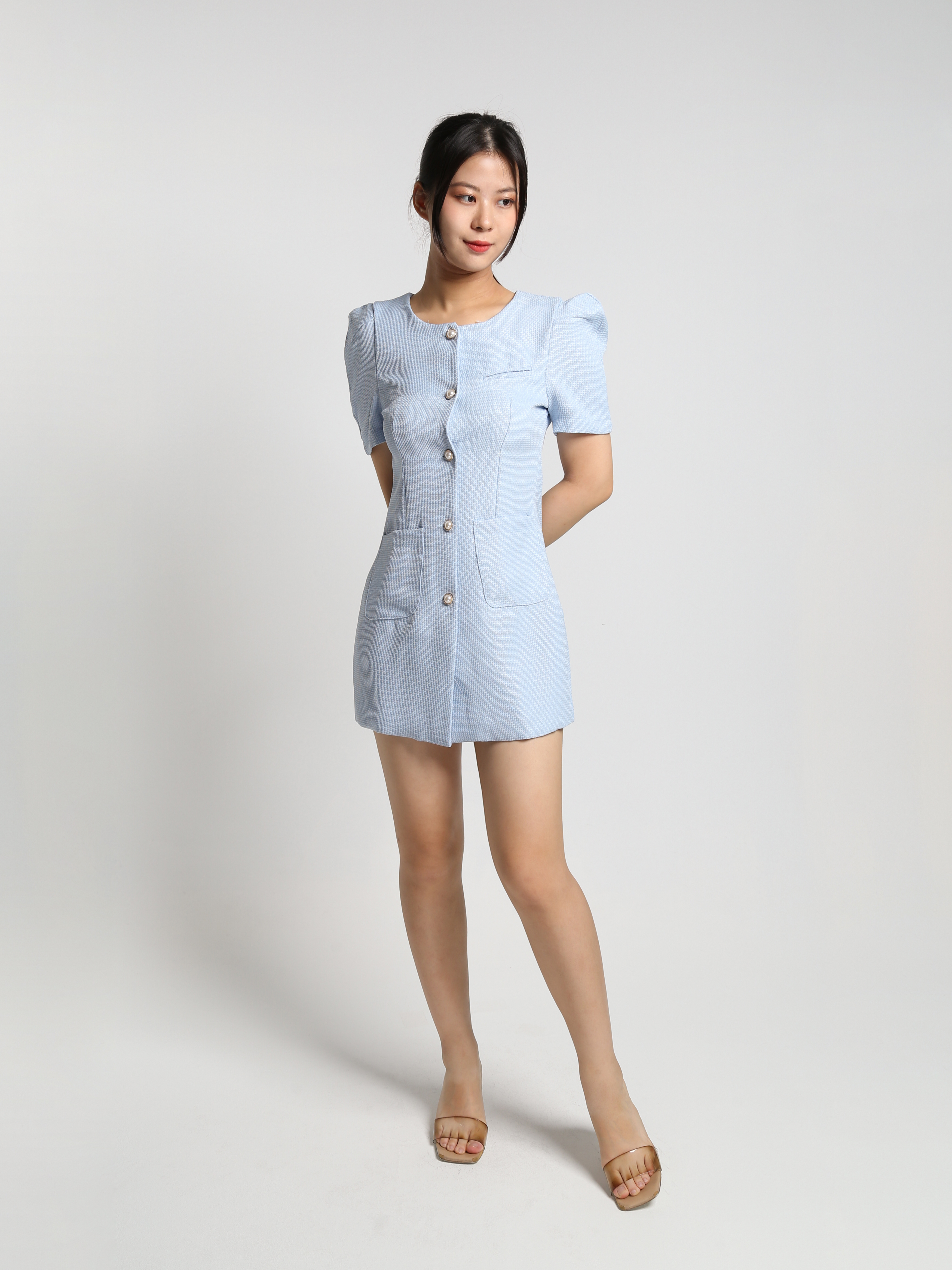 Front Button & Pocket Short Sleeve Dress 25136