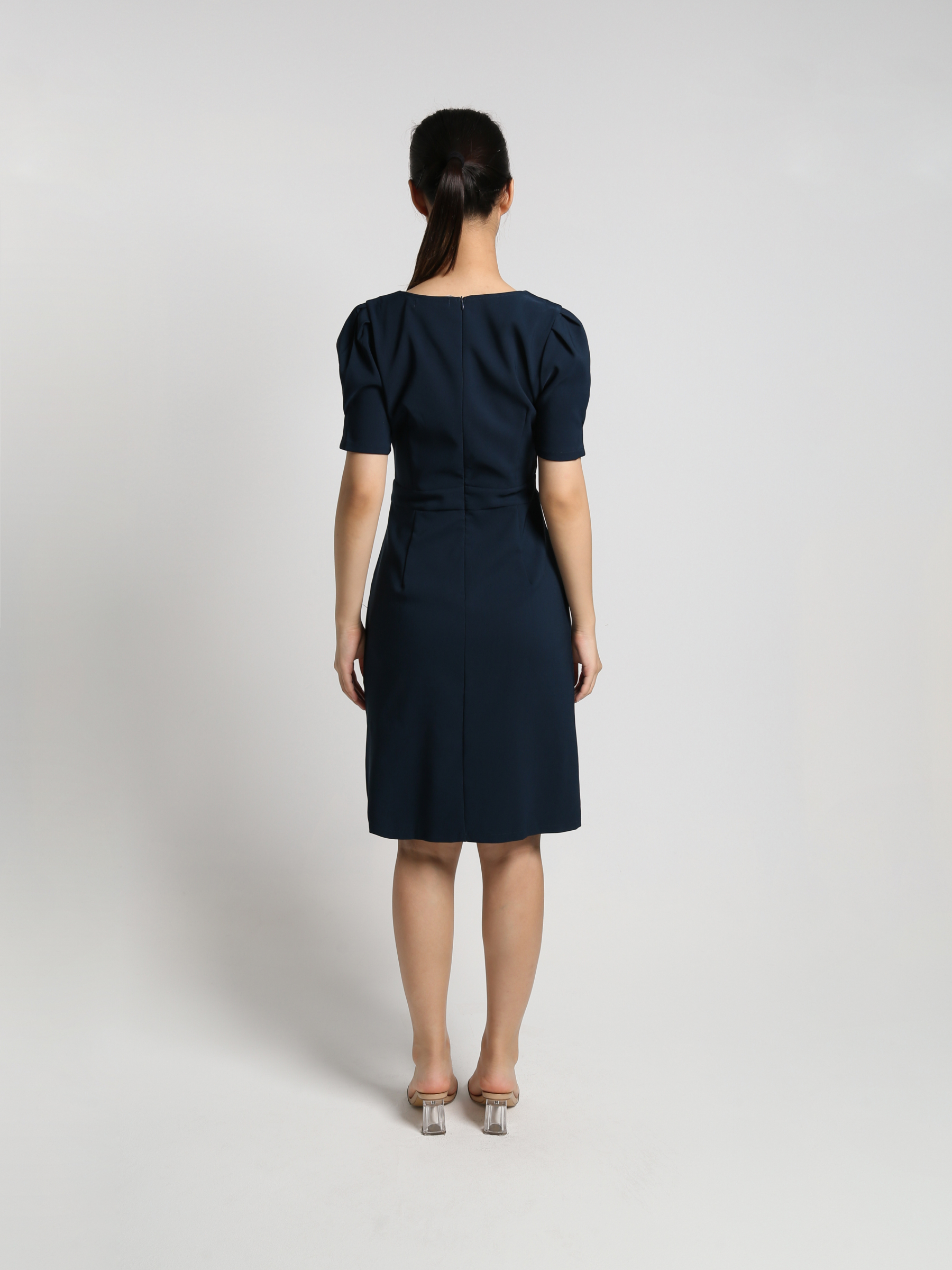 Sweetheart Neckline Short Sleeve Side Pleated With Split Dress 23304