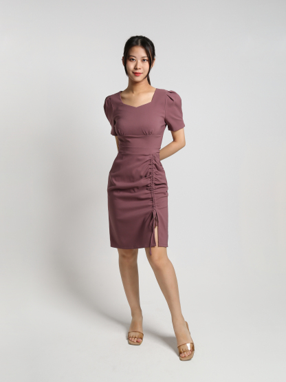 Sweetheart Neckline Short Sleeve Side Pleated With Split Dress 23304