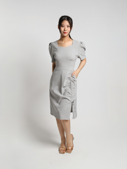 Sweetheart Neckline Short Sleeve Side Pleated With Split Dress 23304