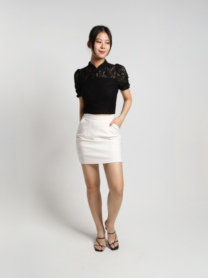 Cheongsam Lace Top With Side Pocket Skirt Set 25123